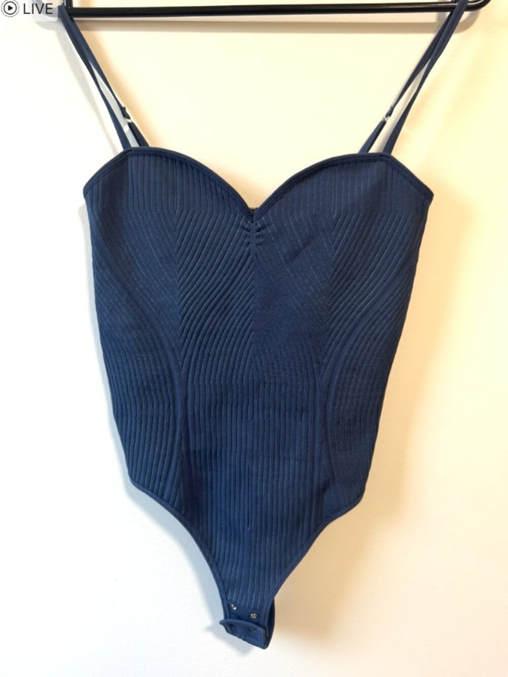 Dynamite Navy Ribbed Corset Bodysuit with Built-In Bra Size S